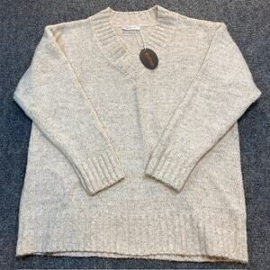 NEW with Tags Bluetime Wool Blend Beige Sweater Womens Large V Neck NWT Normcore
